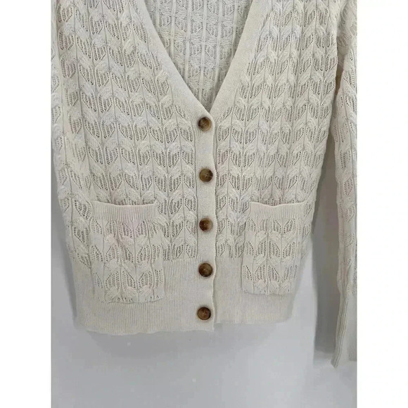 Burgess Cotton Cashmere Ivory Crochet Cardigan Sweater With Pockets Size XSMALL - Picture 4 of 10